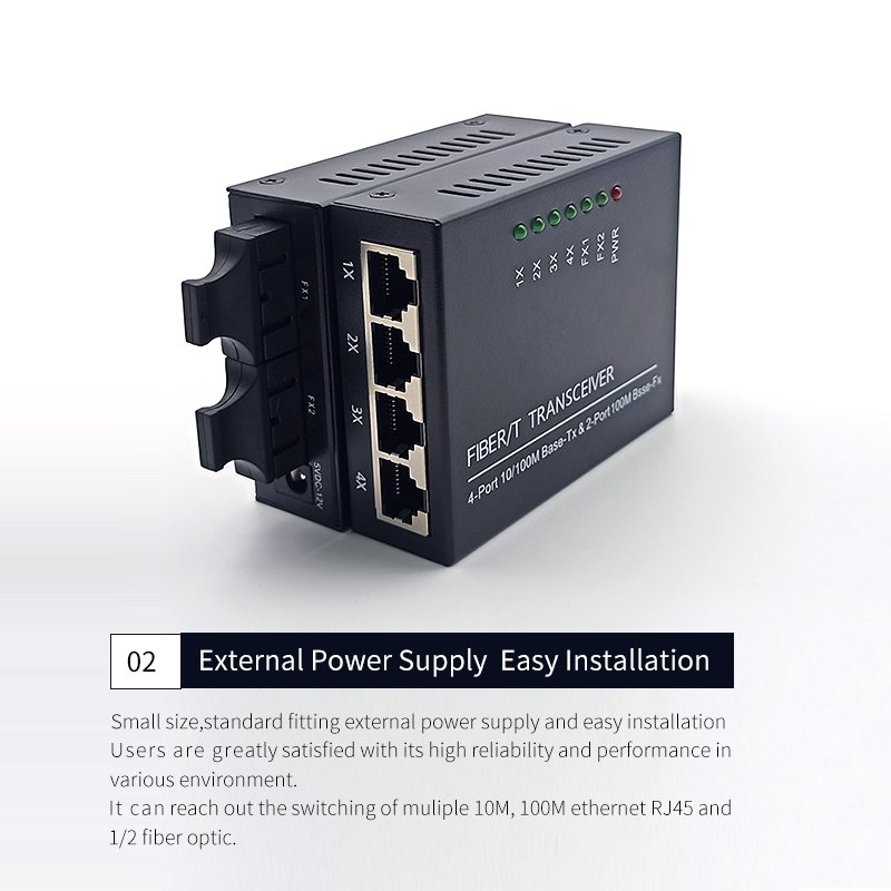 10/100M Fiber Converter 2 SC Fiber Port 4 LAN RJ45 UTP Port Duplex Fast Ethernet Fiber Optical Media Converter Switch 2F4E