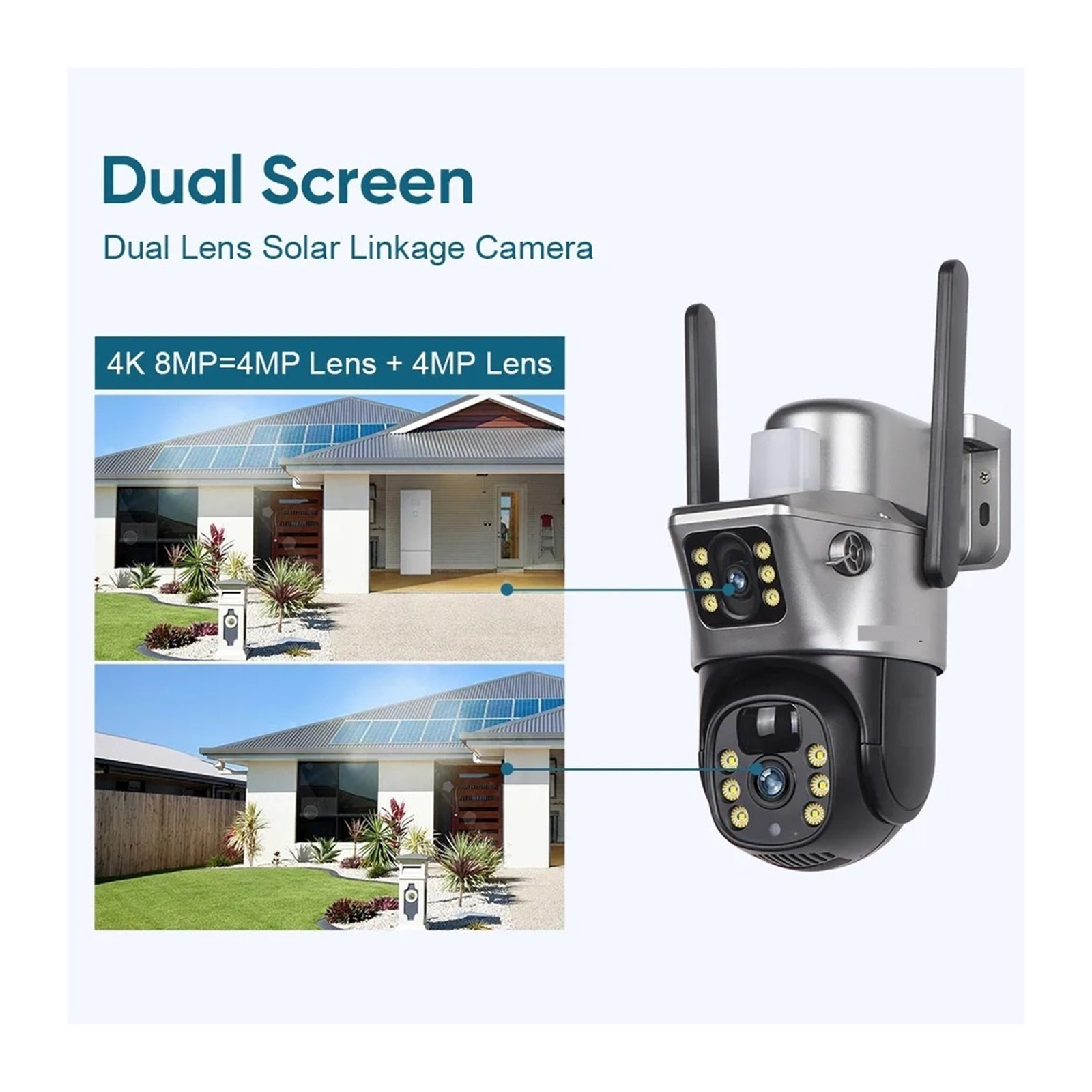 Senhuo 4K 8 Million WiFi Solar Dual Lens Dual Screen Battery CCTV Motion Detection Body Automatic Tracking Surveillance Camera