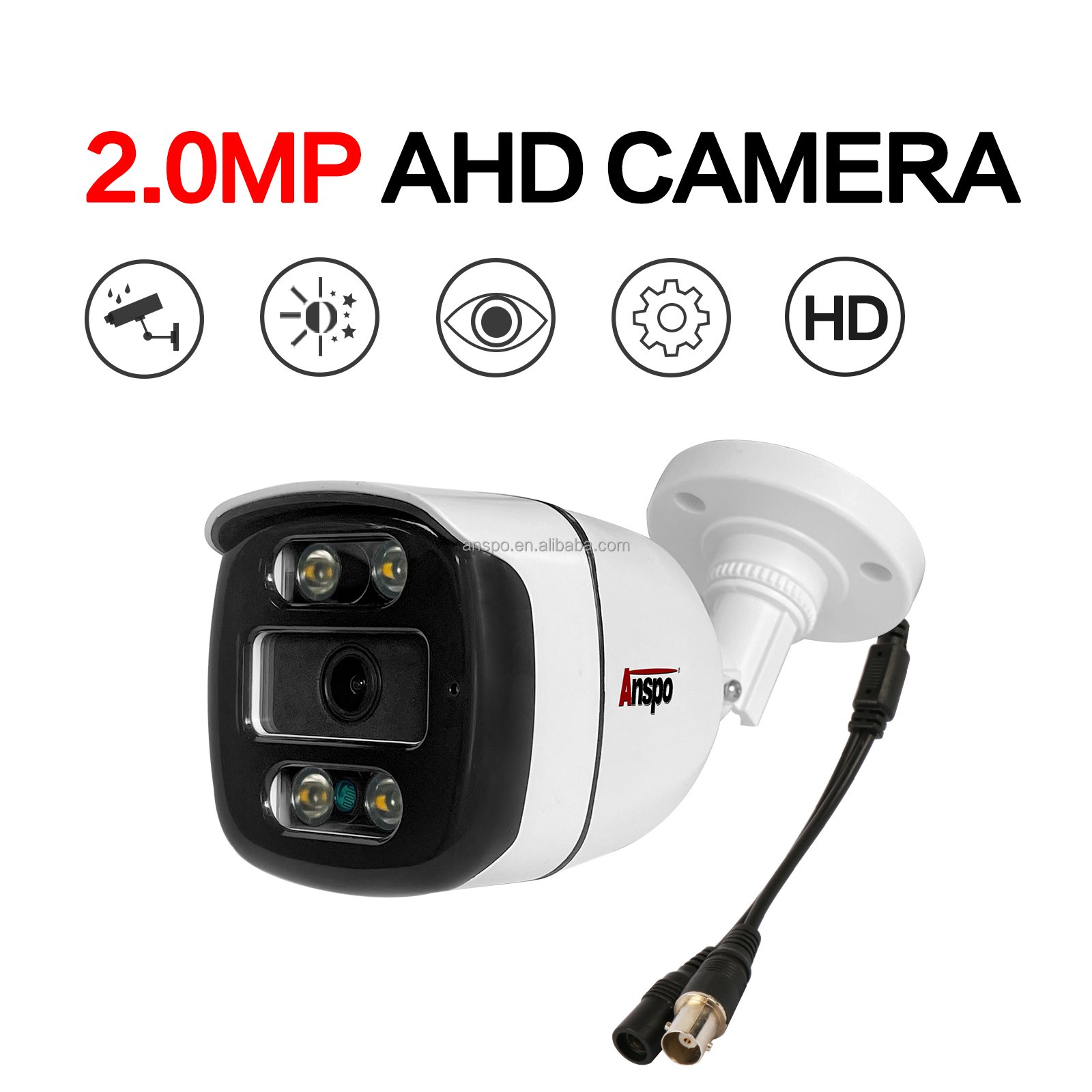 Anspo AHD Dome Camera 2MP 4CH AHD CCTV Security analog Camera System Wired Cameras with Full-color Night Vision