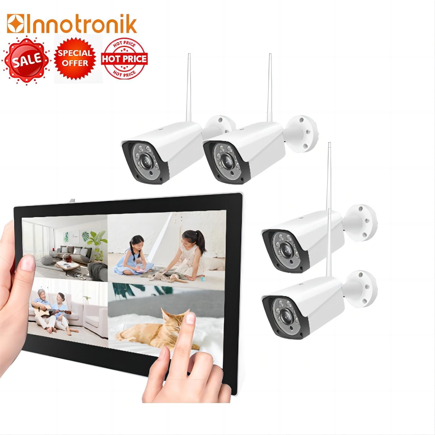 Innotronik 10.1Inch Touch Screen Monitor Wireless Battery NVR Security IP Camera Kit Face Recognition Wifi Surveillance System