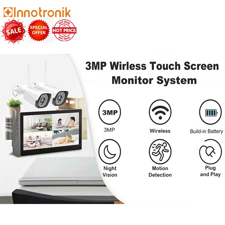 Innotronik 10.1Inch Touch Screen Monitor Wireless Battery NVR Security IP Camera Kit Face Recognition Wifi Surveillance System