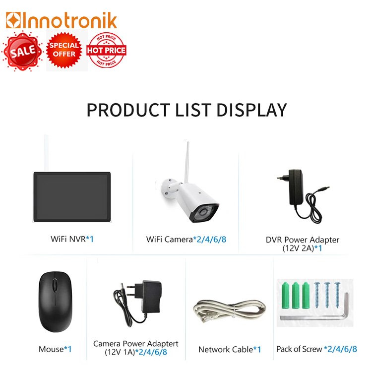 Innotronik 10.1Inch Touch Screen Monitor Wireless Battery NVR Security IP Camera Kit Face Recognition Wifi Surveillance System