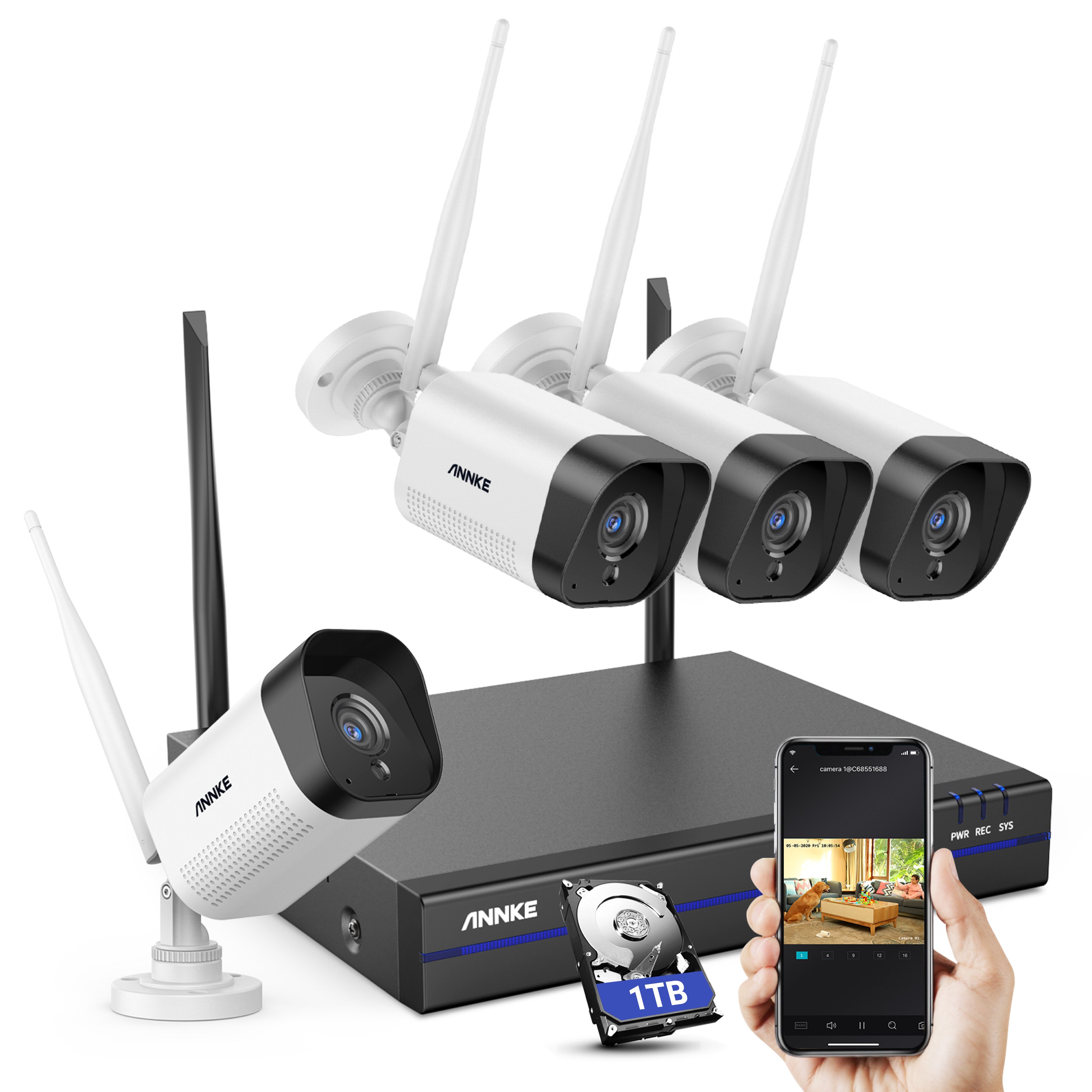 ANNKE 8CH 5MP WiFi NVR 4pcs 3MP WiFi Camera Kit Wth 1TB HDD Pre-installed Surveillance System With Night Vision