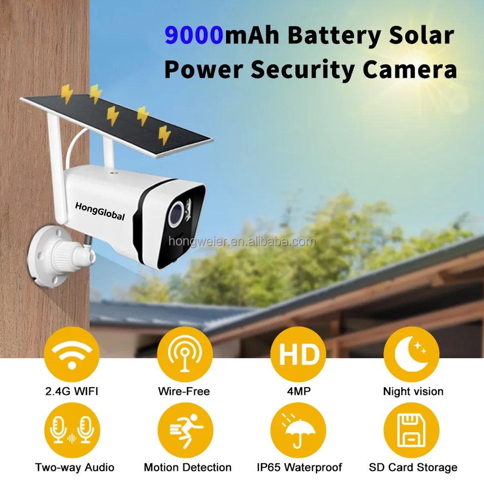 HongGlobal 4MP Wireless Solar 8 Channel NVR Home Security IP CCTV Camera Set Kit System WiFi Wireless Solar Surveillance System
