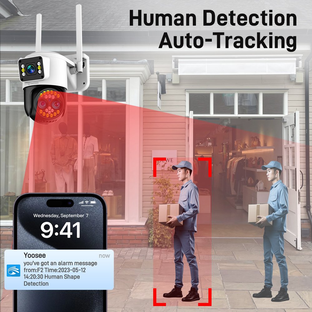 DIFANG 8MP 10X Zoom WiFi Security Camera Outdoor, 3 Lens 2 Screen Two-Way Audio,Motion Detection Wireless Security IP Camera