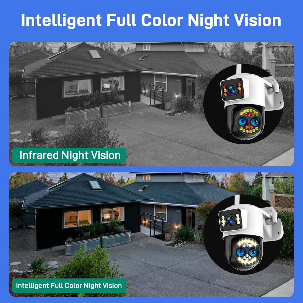 DIFANG 8MP 10X Zoom WiFi Security Camera Outdoor, 3 Lens 2 Screen Two-Way Audio,Motion Detection Wireless Security IP Camera
