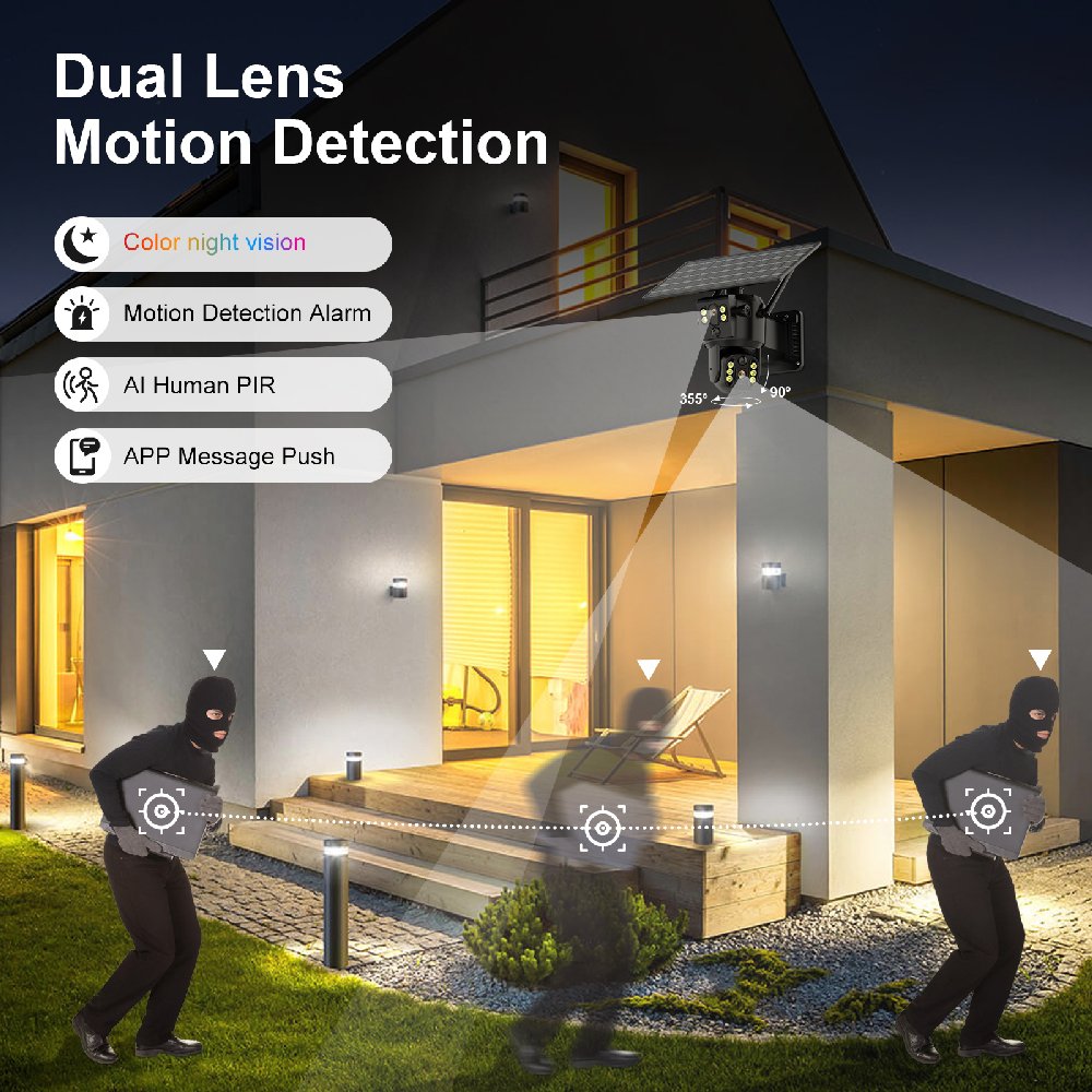 Shirestar 2K 4Mp Outdoor Security Camera Double Lens Hd Ptz Video Surveillance Ip Camera Dual Lens 4G Solar Camera