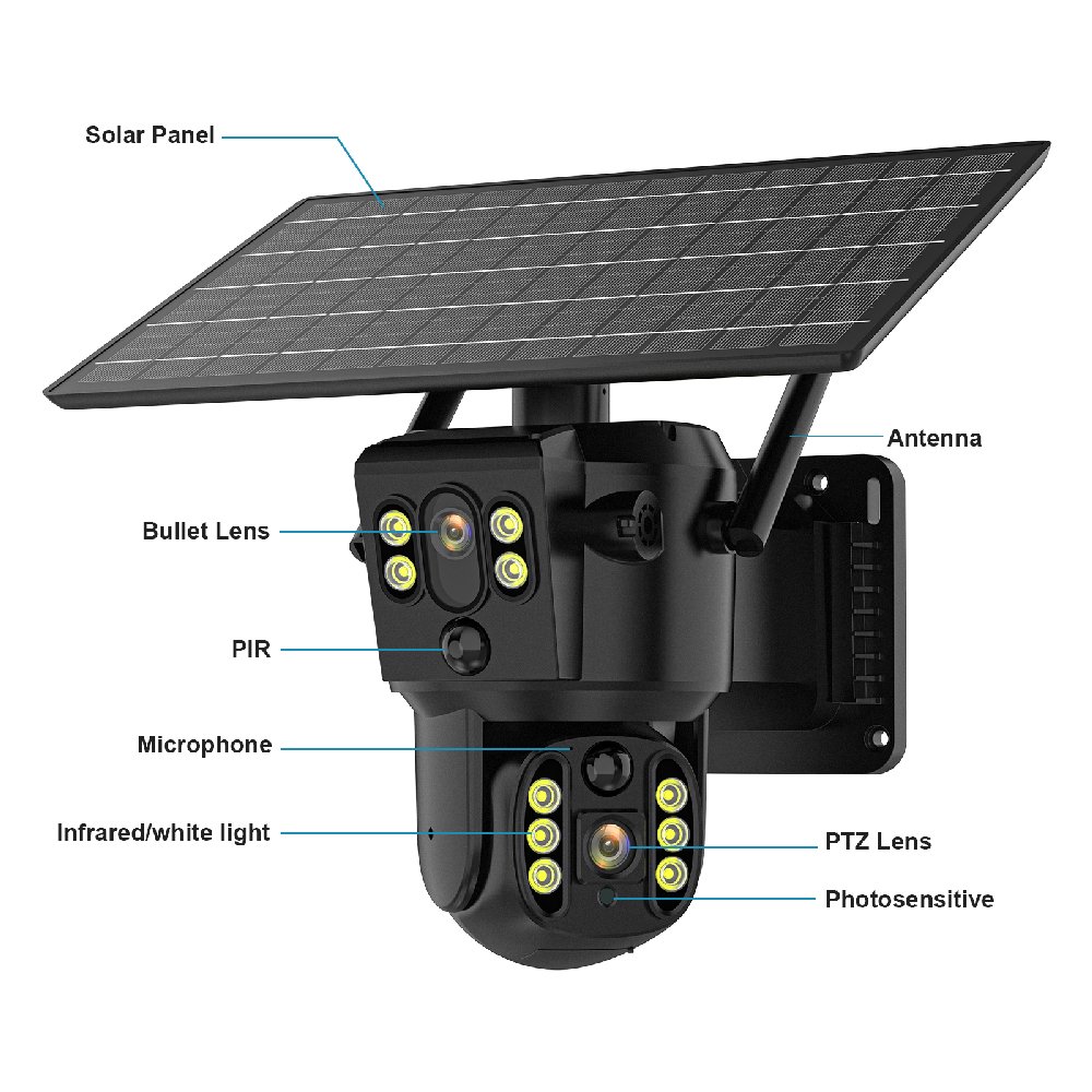 Shirestar 2K 4Mp Outdoor Security Camera Double Lens Hd Ptz Video Surveillance Ip Camera Dual Lens 4G Solar Camera