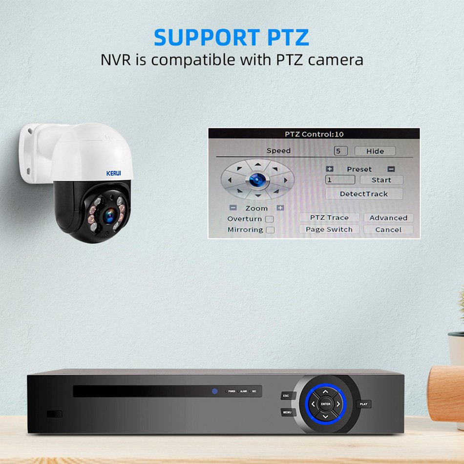 KERUI 4MP 16CH Surveillance CCTV Kit POE Camera NVR Outdoor Indoor PTZ Camera Home Security Network Cable Security Camera Set