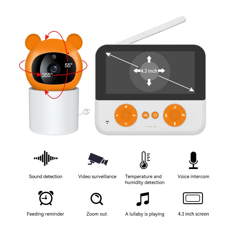 Factory PTZ control Baby Monitor FHSS with Display Temperature With Cry Sound Detection Two Way Talk