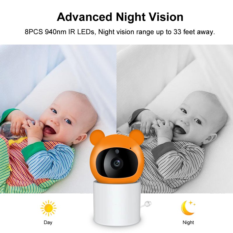 Factory PTZ control Baby Monitor FHSS with Display Temperature With Cry Sound Detection Two Way Talk