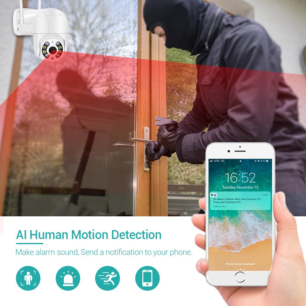4MP Long Range Auto Tracking Camera Rotatable Smart Security Surveillance Outdoor Micro IP Wifi Wireless PTZ CCTV Cameras 5MP