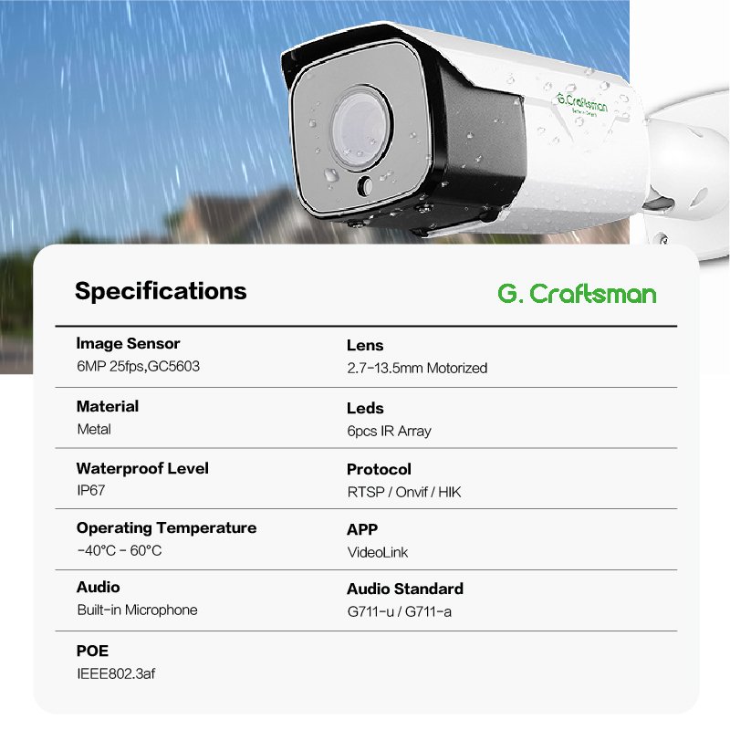 GA-B2VI-M6G Gcraftsman Economical Cheap CCTV IP Bullet Night Vision Camera with Videolink Mobile Phone APP P2P PC Software