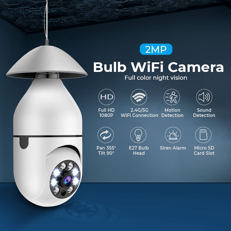 Factory Tuya 2MP 2.4G/5G E27 Bulb Surveillance Camera Night Vision Full Color Automatic Human Tracking Indoor Security Camera