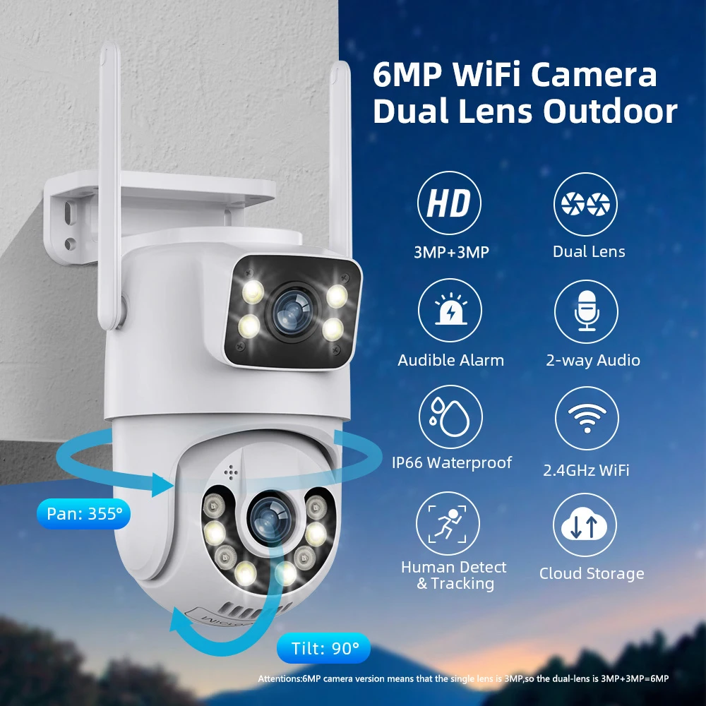 Dual Lens CCTV Smart Camera Ptz Outdoor Two Way Intercom Wifi Dual Surveillance Night Vision PTZ Camera