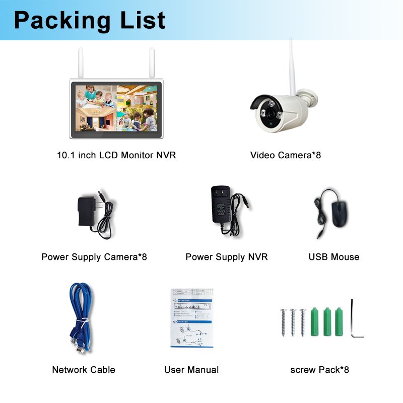 Outdoor night vision surveillance cctv camera set 4ch 8ch IP WIFI nvr kit 1080P 3MP home wireless security camera system