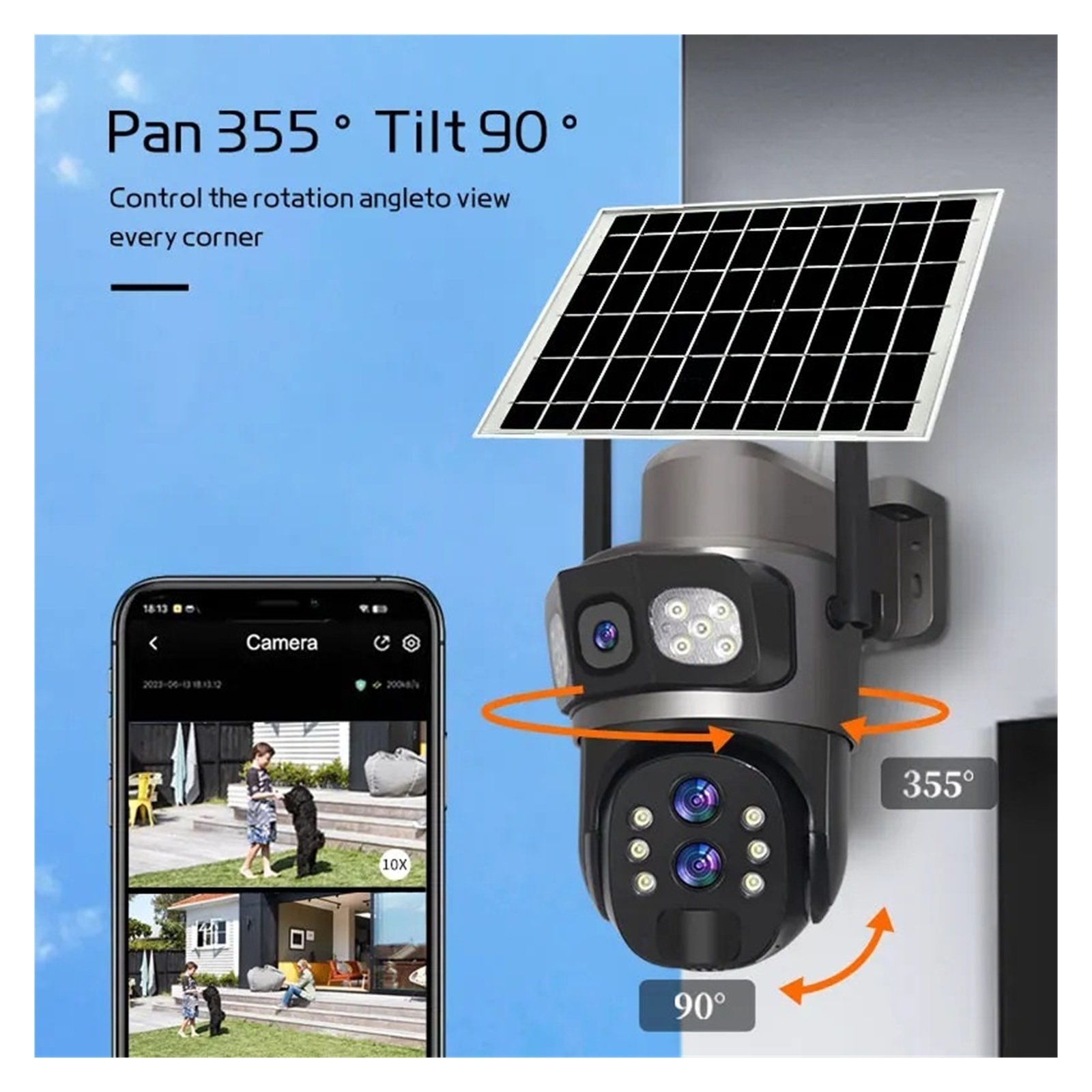 6K 12MP WIFI/4G Solar Camera 10x Optical Zoom Multi Lens Dual Screen Wireless Outdoor Security Cctv 4g Sim Card Solar Camera