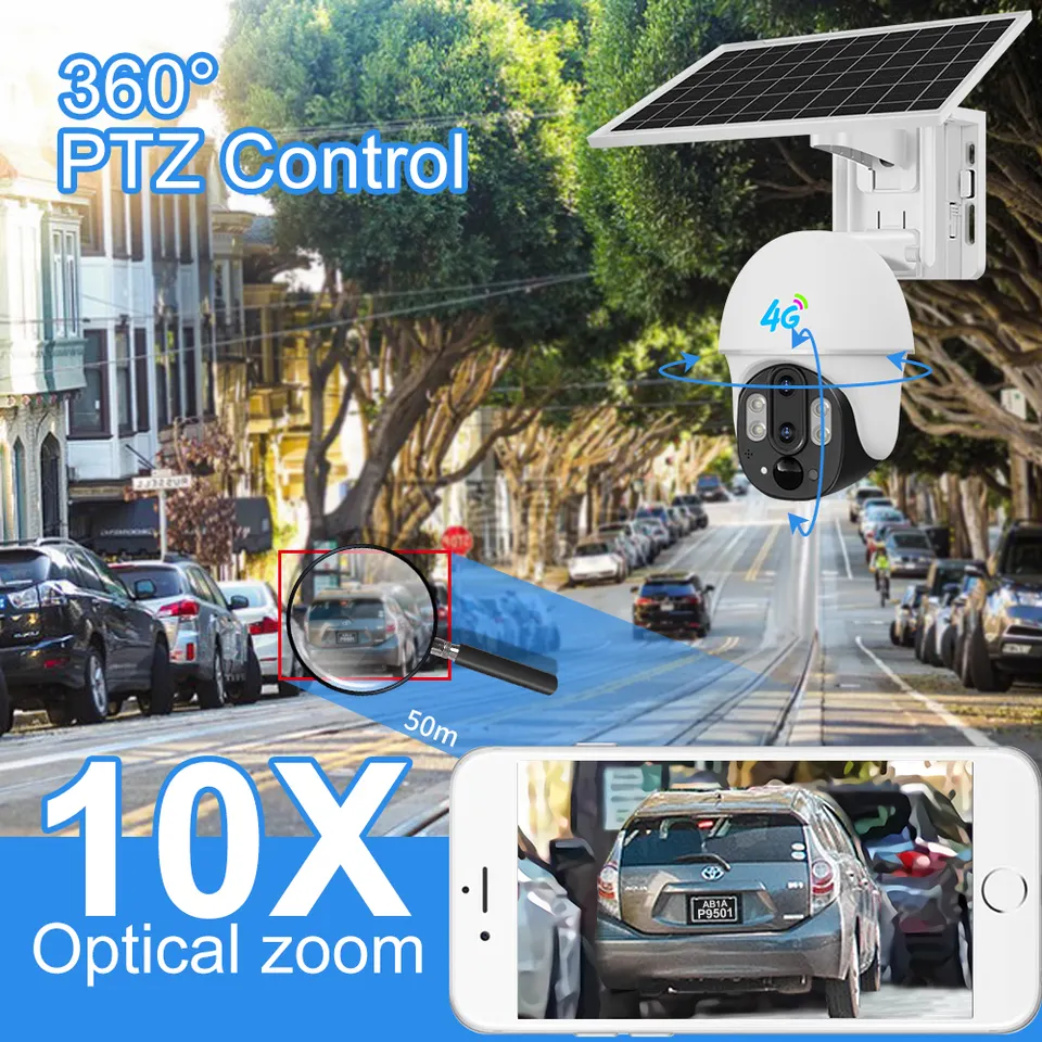 Outdoor CCTV Color Night Vision V380 Pro 3MP 7W Solar Panel 8000mah Battery 4G Outdoor 10x Zoom Dual Lens Network Camera Solar