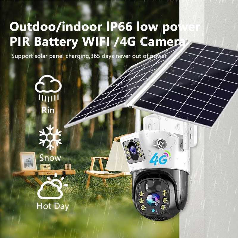 Outdoor Dual Lens 4K 4G Sim Card Solar Security Camera Dual solar panels Wireless V380 pro Wifi 4G Solar Cctv Camera Sim Card