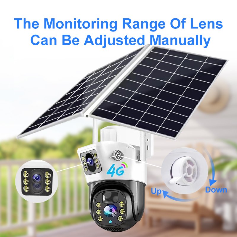 Outdoor Dual Lens 4K 4G Sim Card Solar Security Camera Dual solar panels Wireless V380 pro Wifi 4G Solar Cctv Camera Sim Card