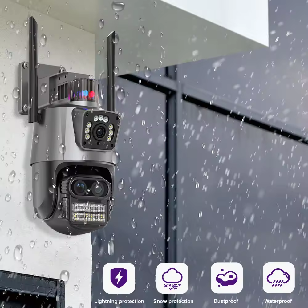 Icsee 9MP triple lens dashboard camera 8X zoom 360 AI PTZ CCTV surveillance camera colorful night vision 4K wifi outdoor camera