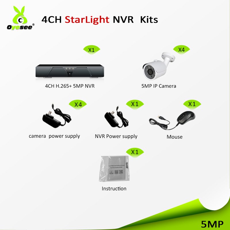 Competitive price sony sensor surveillance 5mp cctv ip camera security bullet 4ch nvr kit system ip66 p2p ir 30 with guide