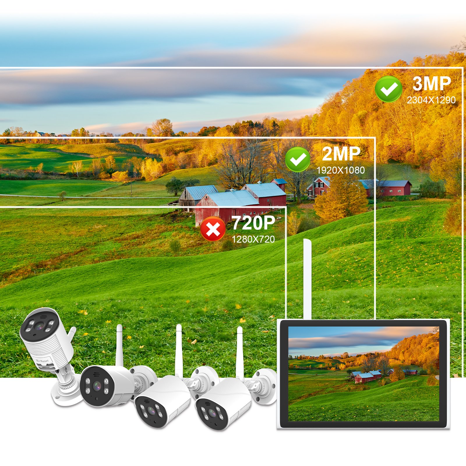 Newest 10.1inch 4 channels 2MP cctv surveillance camera system with wifi cameras