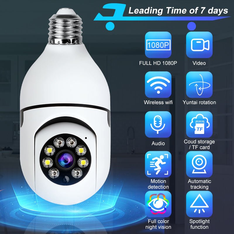 Factory Sale Icsee 2MP 5G E27 Bulb Surveillance Camera Night Vision Full Color Automatic Human Tracking Indoor Security Monitor