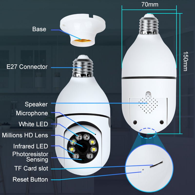 Factory Sale Icsee 2MP 5G E27 Bulb Surveillance Camera Night Vision Full Color Automatic Human Tracking Indoor Security Monitor