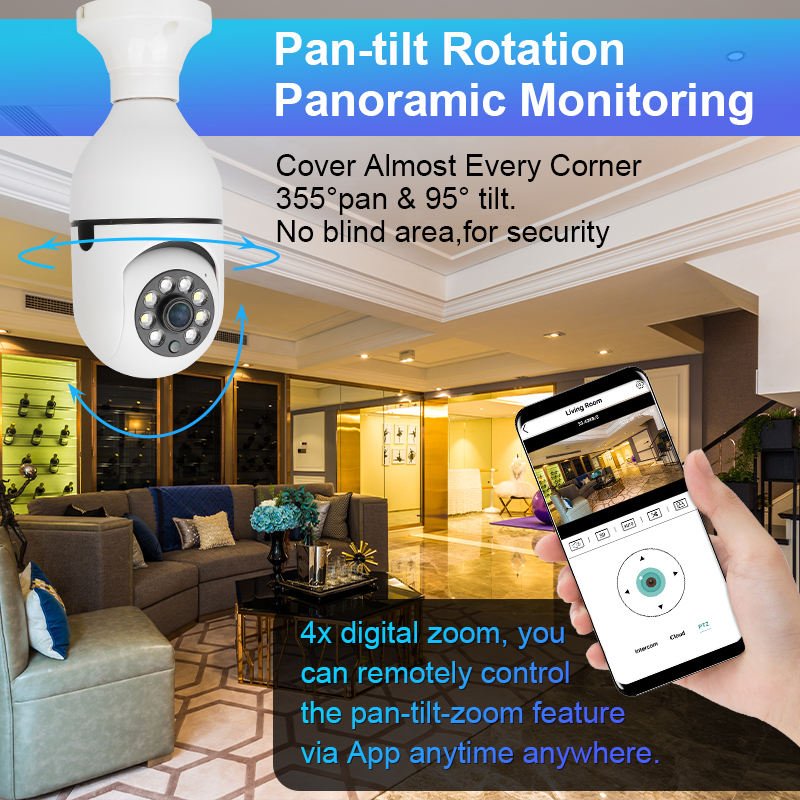 Factory Sale Icsee 2MP 5G E27 Bulb Surveillance Camera Night Vision Full Color Automatic Human Tracking Indoor Security Monitor