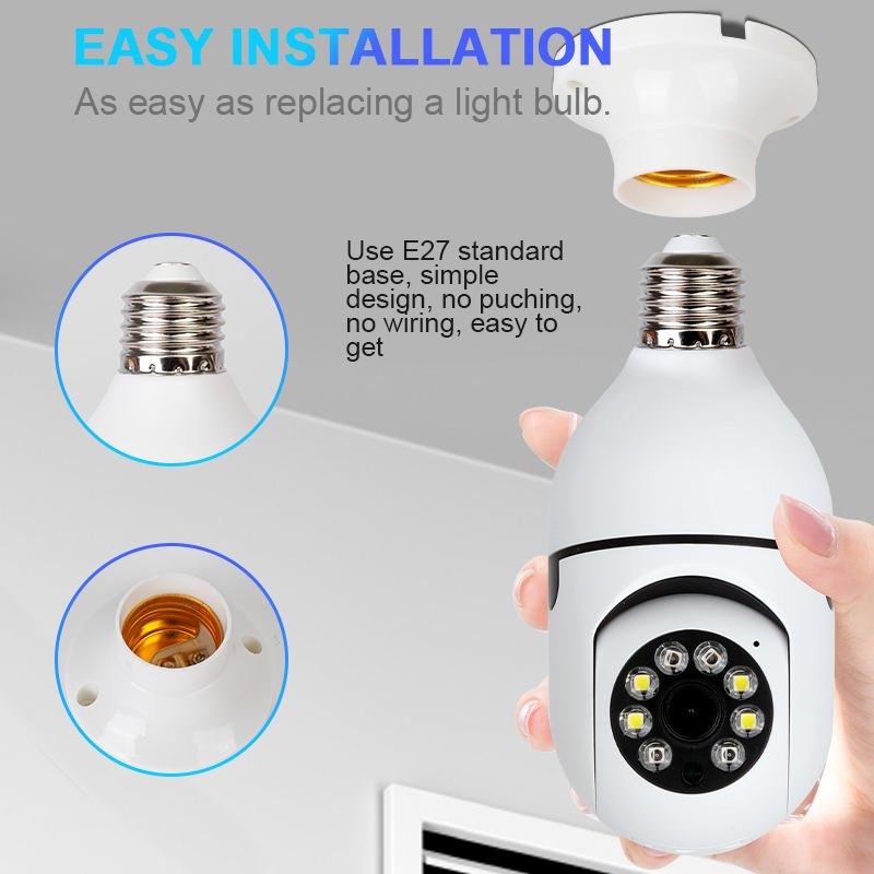 Factory Sale Icsee 2MP 5G E27 Bulb Surveillance Camera Night Vision Full Color Automatic Human Tracking Indoor Security Monitor