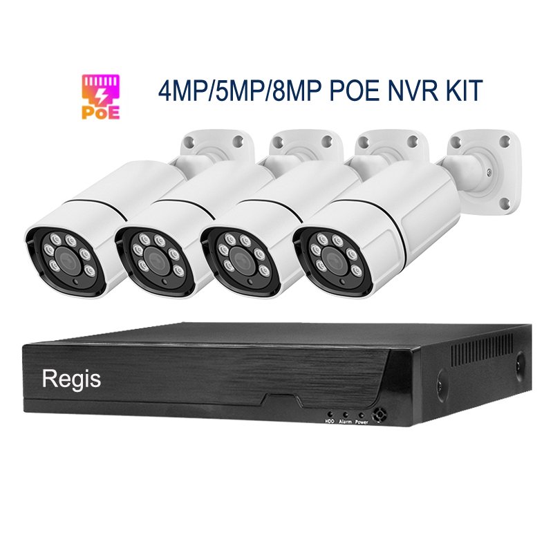 4MP 5MP 8MP 4K 4CH Poe Nvr Kit Outdoor Indoor Bullet Waterproof Security Surveillance Cctv IP Poe nvr Camera System