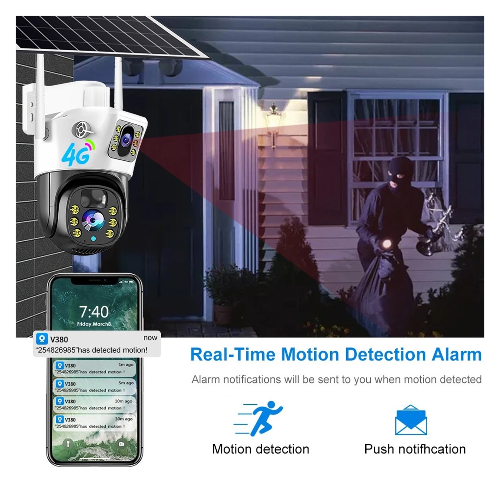 Senhuo 4MP/8MP 4G Solar Panel V380 Pro Outdoor Monitoring IP Camera Supports Color Night Vision PIR Motion Detection CAM