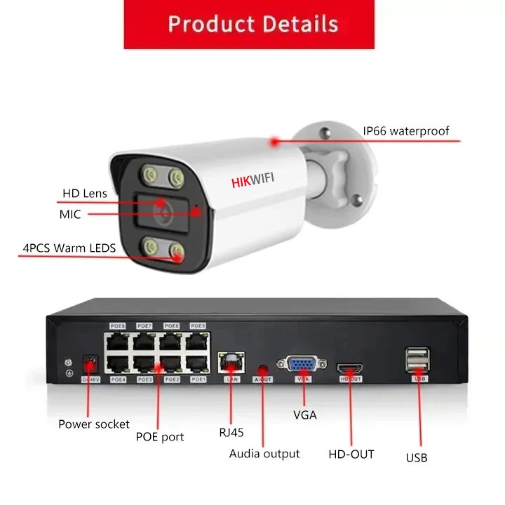 HIKWIFI 8ch Full Color 4K/8MP CCTV Camera Kit with Audio Smart NVR POE System for Home Security Surveillance Systems