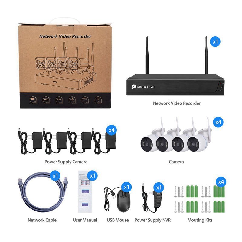 2MP Mobile Wireless Wifi Nvr Kit 8ch Xmeye Security System Camera 1080p Bullet Camera