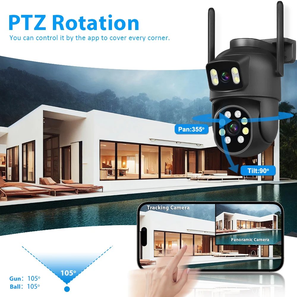 Outdoor 6MP Dual lens WiFi Camera 12MP Optical Zoom Dual Screens Auto Tracking Wireless Security Surveillance Cctv Camera