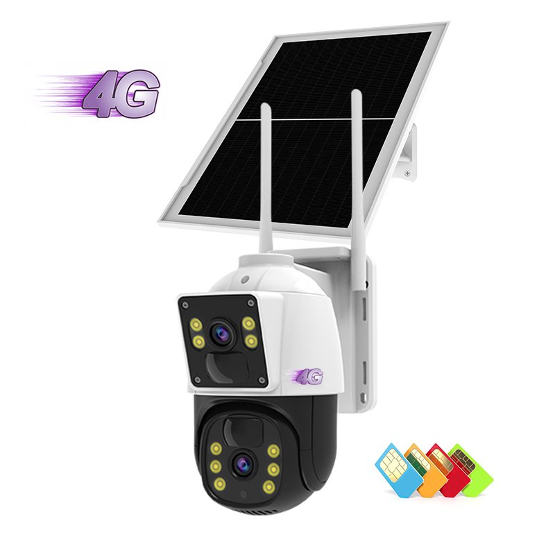 Factory OEM BG66DR 2MP+2MP Dual Lens CCTV Security System Solar Powered Battery Outdoor 4G IP Camera With Memory Card