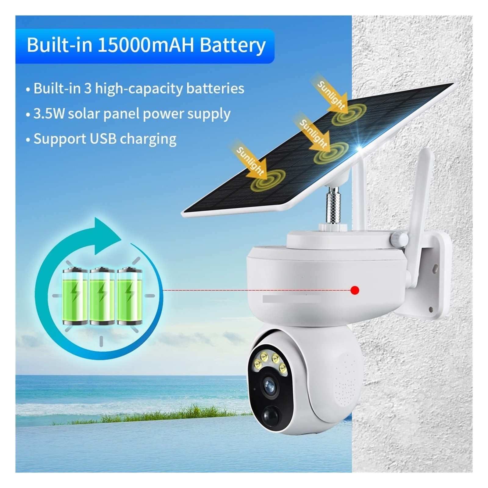 Senhuo Solar Security Monitoring WiFi 4G SIM Card Outdoor 360°PTZ Night Vision Motion Detection Camera