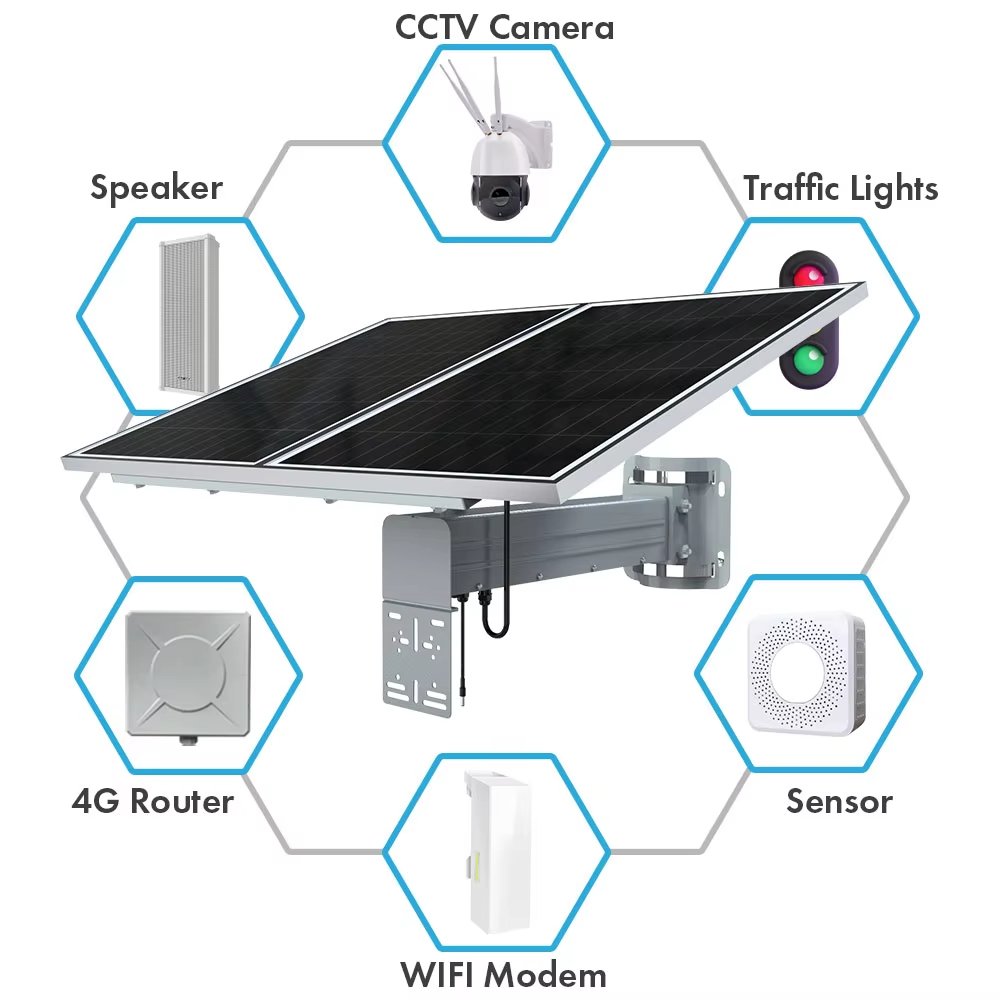 60W60AH Solar Panel Energy System for CCTV Camera Security System DC 12V/5V Output with Metal Bracket LCD Indicator