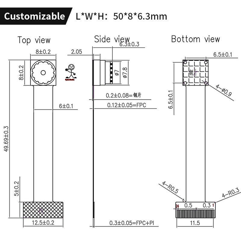 Factory Supply 0.3MP GC0308 Sensor Chip FPC Wiring Camera Module DVP Sweep QR Code Barcode Recognition