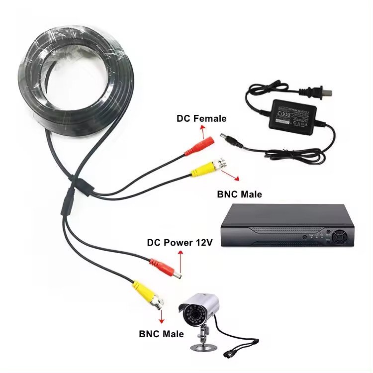 BNC Cable 5/10/15/20/30m with DC Power for Vehicle Monitoring Camera CCTV Surveillance Audio Video Equipment Systems