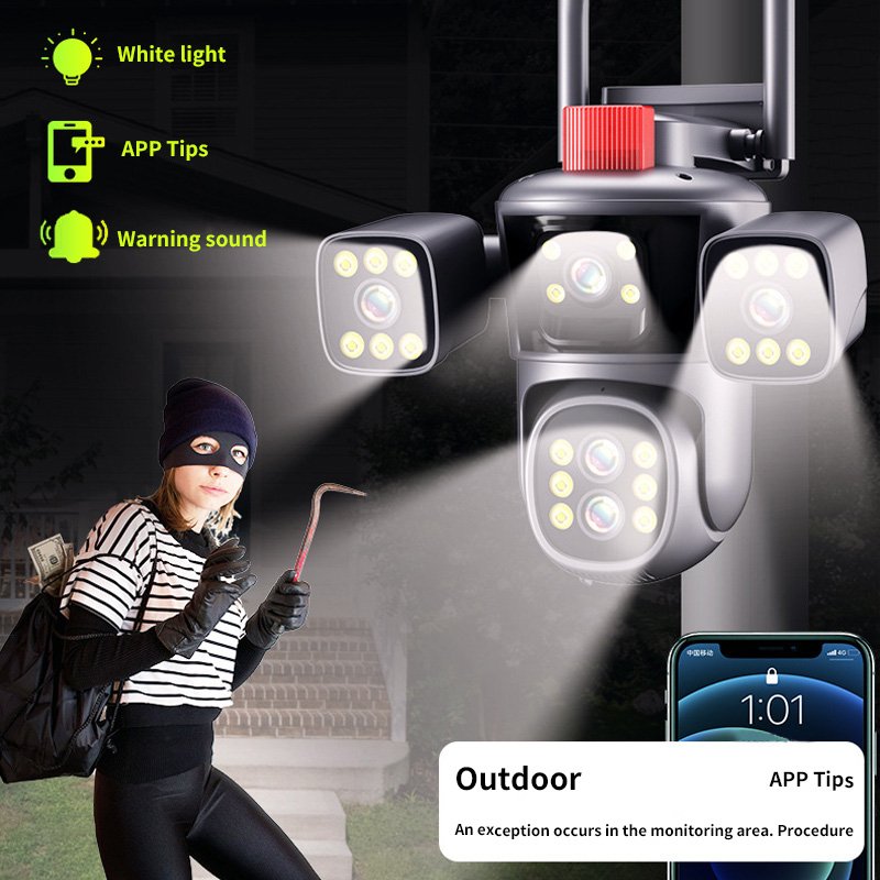 VESAFE Motion Detection 10x Zoom 4K Multi Lens 4 Screen 360-degree PTZ Cameras CCTV Home Security Camera