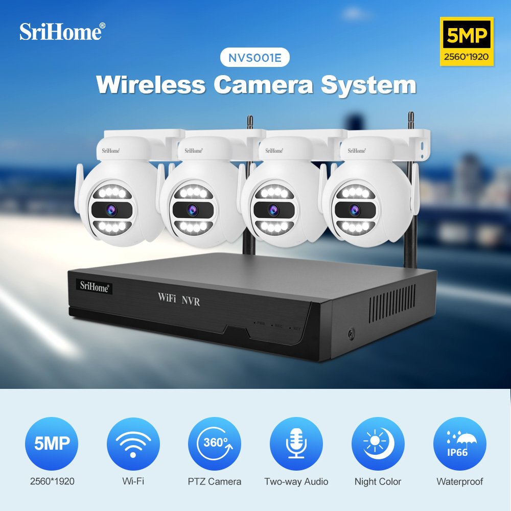 SriHome CCTV Home Security Camera WiFi NVR CCTV Surveillance Outdoor Waterproof Smart Security Camera System with Night Vision