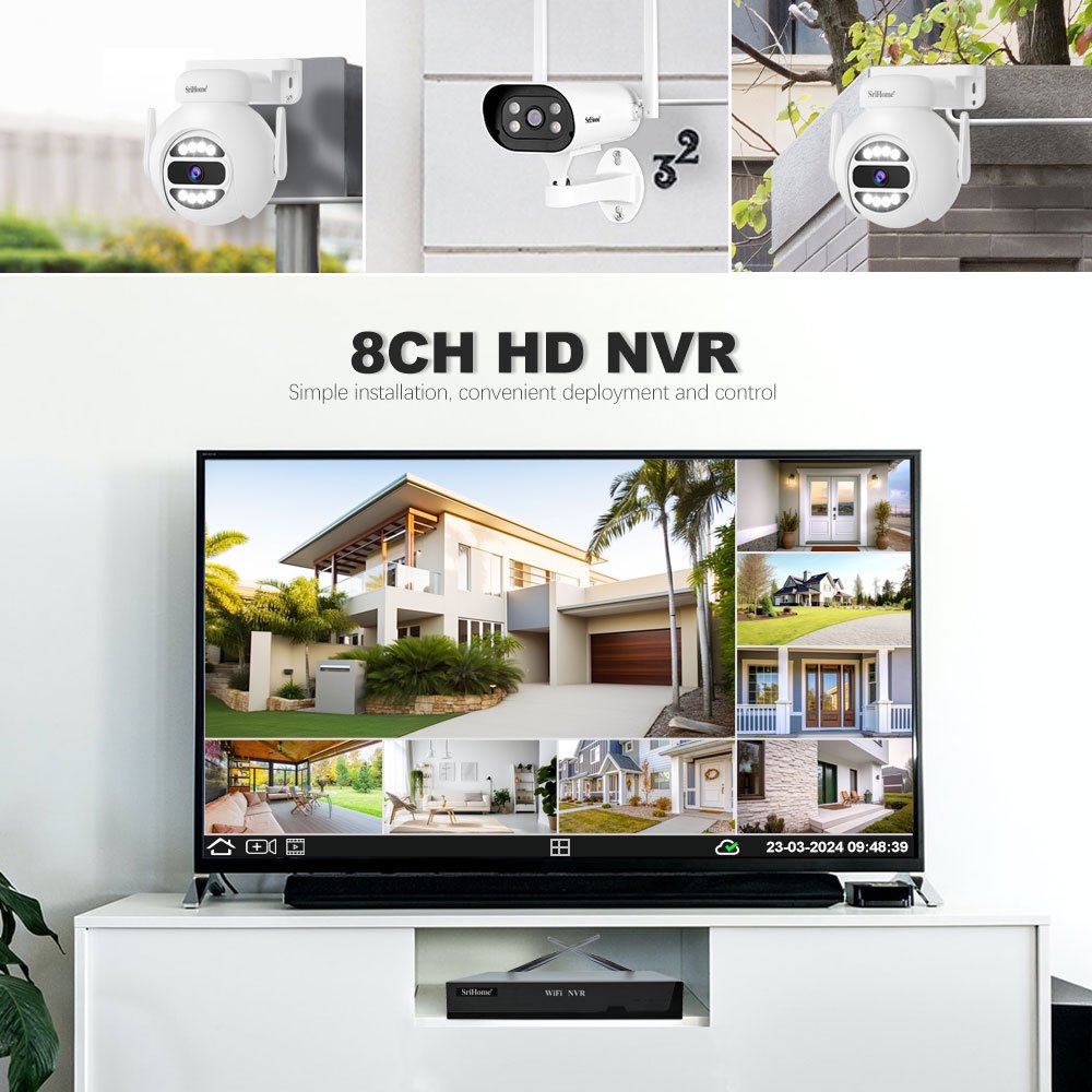 SriHome CCTV Home Security Camera WiFi NVR CCTV Surveillance Outdoor Waterproof Smart Security Camera System with Night Vision