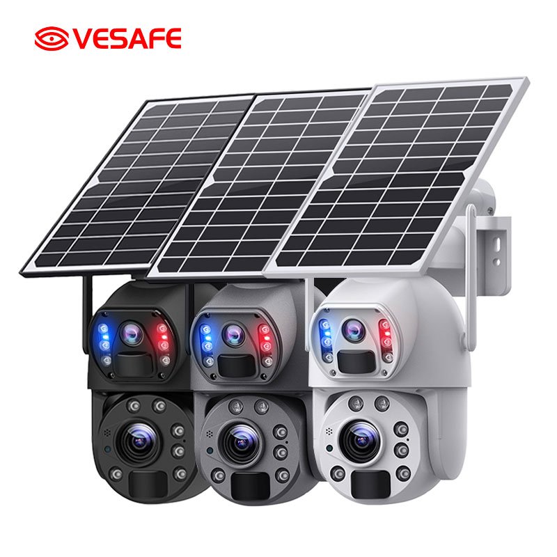 VESAFE Ptz Pir Wifi Cctv Dual Lens Security 20x Zoom Alarm Push Color Night Vision Cctv Camera Ubox App 4g Solar Camera