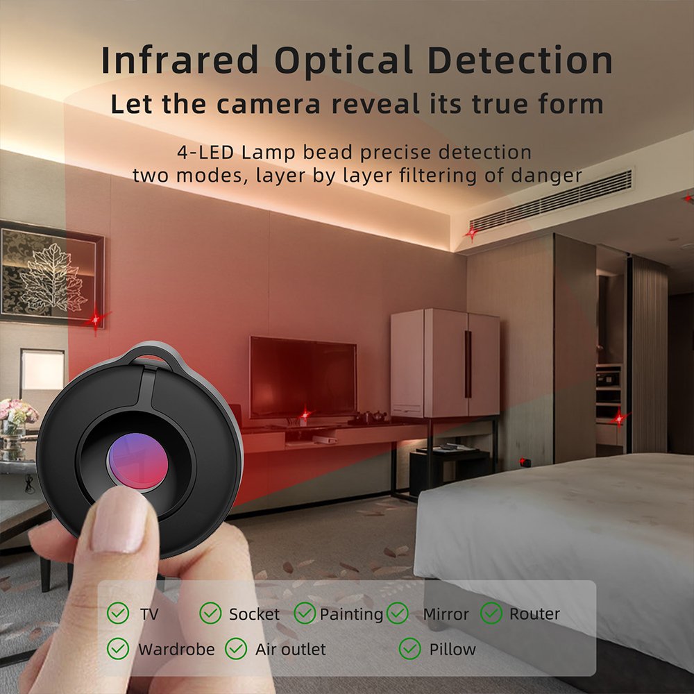 White camera detector, hotel infrared scanning detector anti theft and anti peeping intelligent detection Portable white