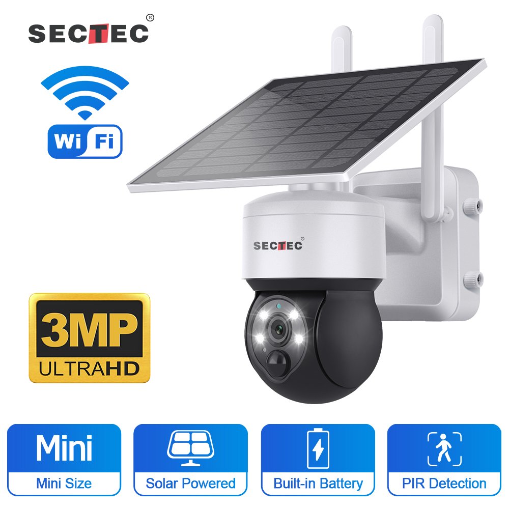 SECTEC HD 3MP 4G Solar Powered Battery Surveillance Security System Wifi Solar CCTV IP Network PTZ Camera