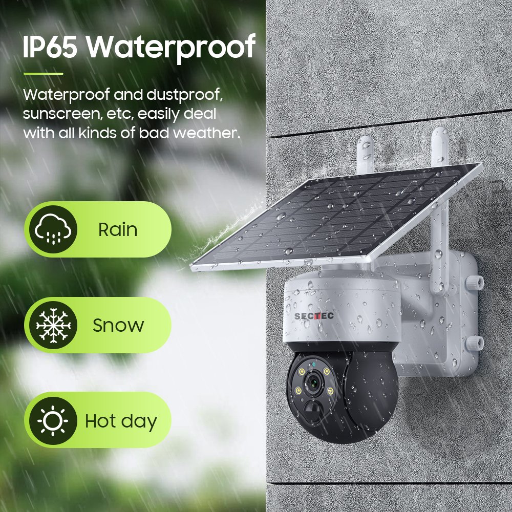 SECTEC HD 3MP 4G Solar Powered Battery Surveillance Security System Wifi Solar CCTV IP Network PTZ Camera
