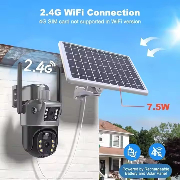 Solar Powered Panels 4g Sim Card/Wifi Surveillance Wireless Home Security Network Cctv System Outdoor Dual Lens Wifi Ip Camera