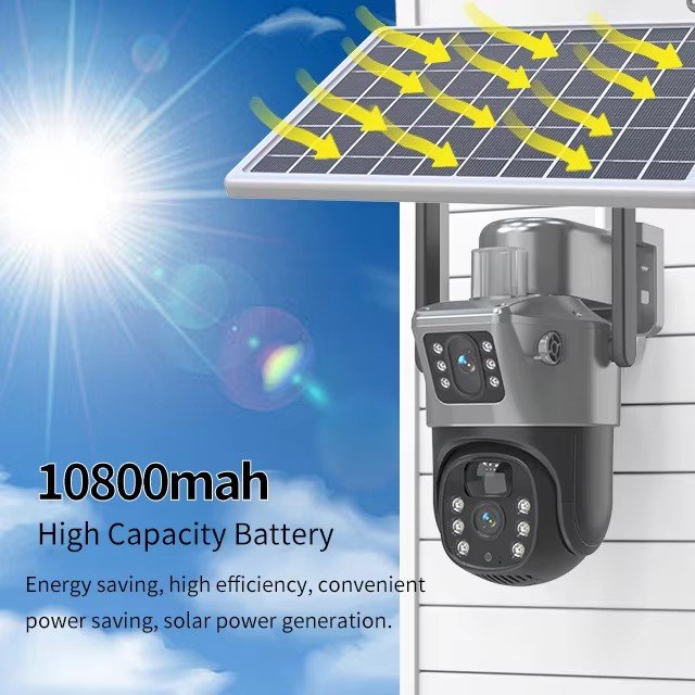 Solar Powered Panels 4g Sim Card/Wifi Surveillance Wireless Home Security Network Cctv System Outdoor Dual Lens Wifi Ip Camera